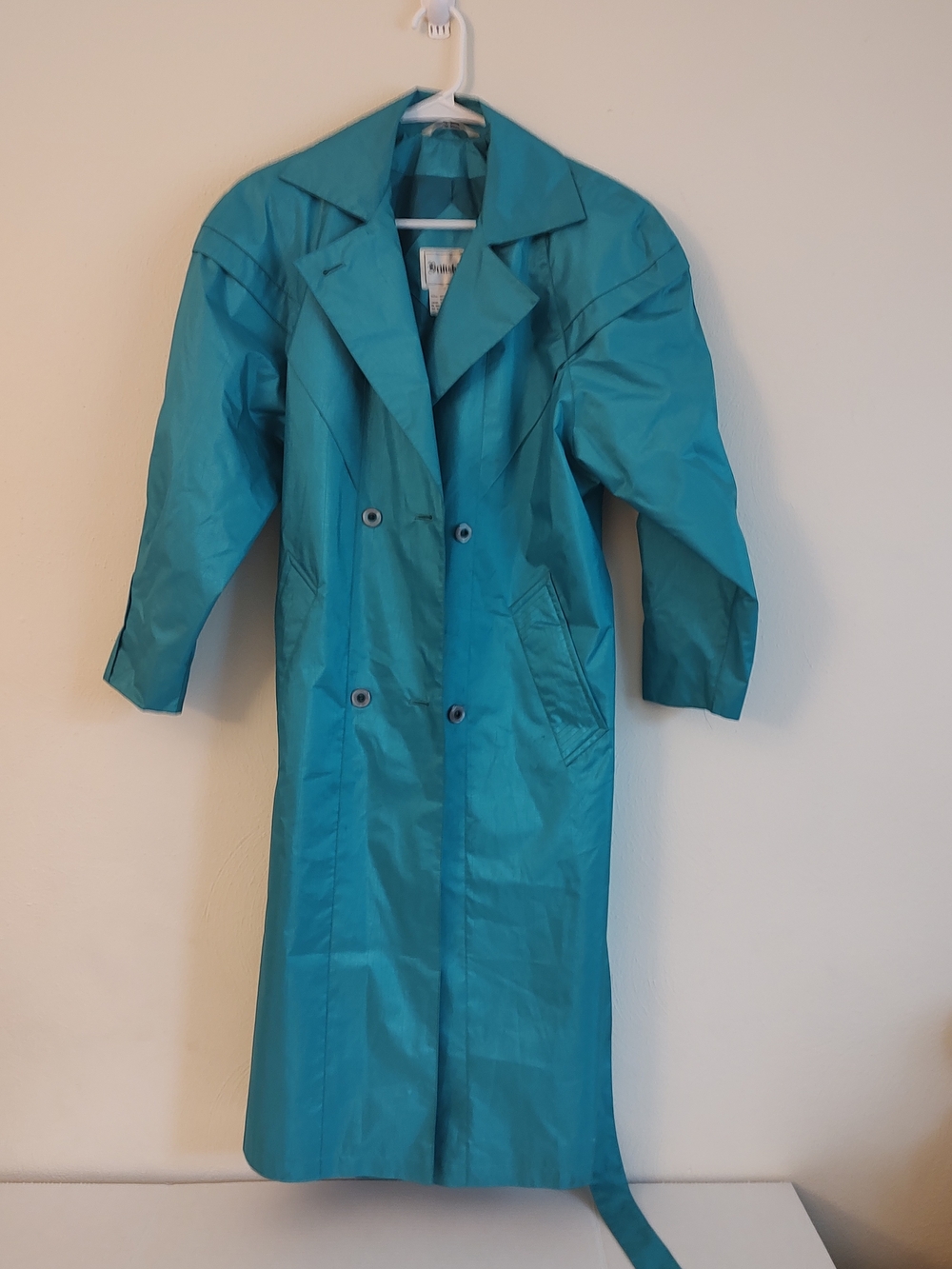 Vintage Misty Harbor Teal Duster Trench Coat Double Breasted Belted M